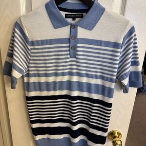 Mens Blue Striped Polo sweater Size medium